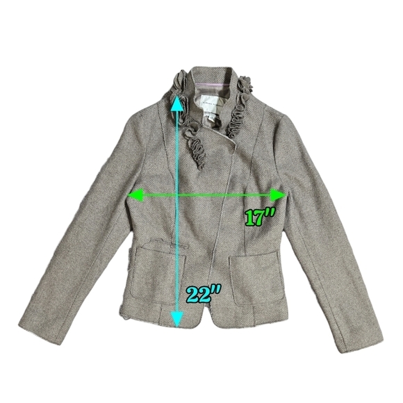 Banana Republic Wool Blend Brown Herringbone Applique Raw Seam Snap Blazer - Picture 3 of 10